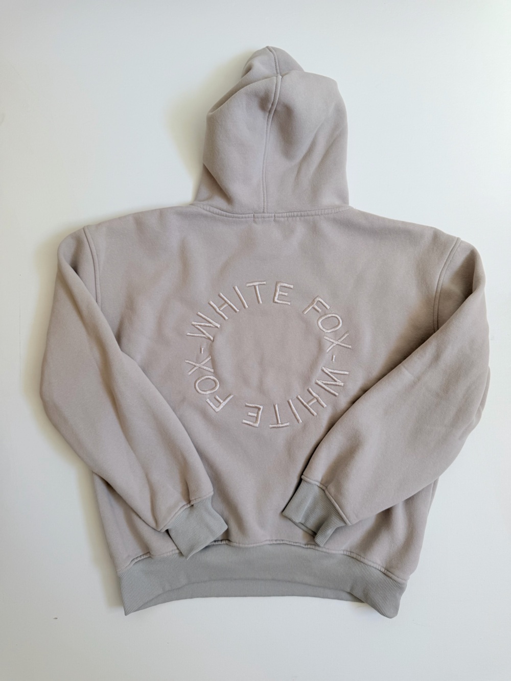 White Fox Boutique Cream/Taupe Embroidered Logo Hoodie XS/S Embroidered